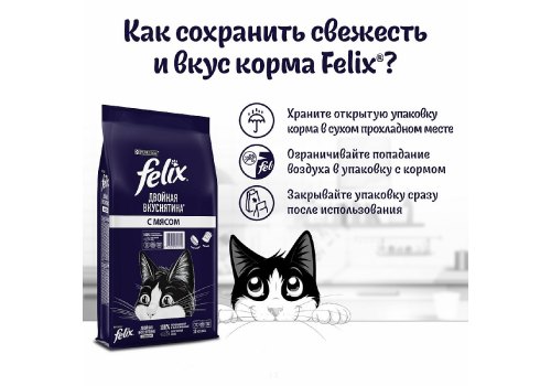 FELIX ДВОЙНАЯ ВКУСНЯТИНА / Сухой корм Пурина Феликс для взрослых кошек с мясом