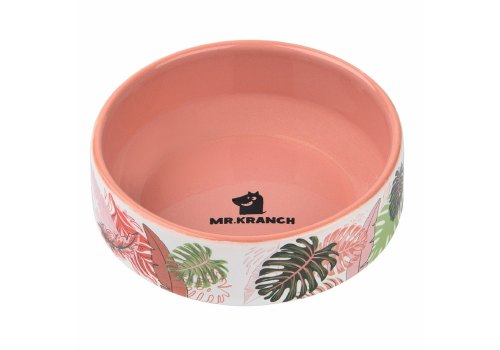 Mr.Kranch / Миска фарфоровая Мистер Кранч для собак и кошек Тропики Розовая