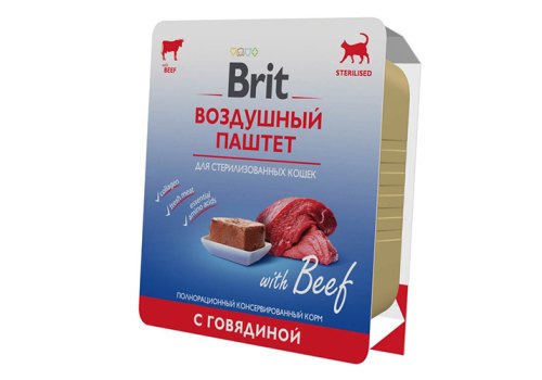 Brit Sterilised Воздушный паштет / Влажный корм (Ламистеры) Брит для Cтерилизованных кошек с Говядиной (цена за упаковку)