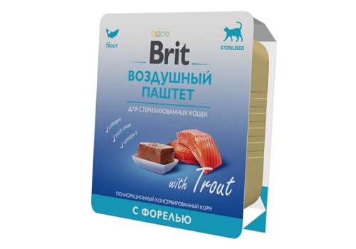 Brit Sterilised Воздушный паштет / Влажный корм (Ламистеры) Брит для Cтерилизованных кошек с Форелью (цена за упаковку)