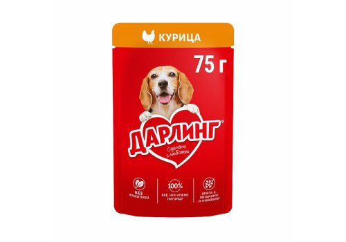 Дарлинг / Влажный корм Паучи для взрослых собак Курица в подливе (цена за упаковку)