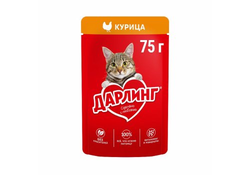 Дарлинг / Влажный корм Паучи для взрослых кошек Курица в подливе (цена за упаковку)