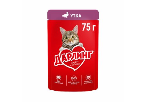 Дарлинг / Влажный корм Паучи для взрослых кошек Утка в подливе (цена за упаковку)