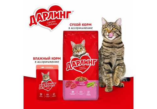 Дарлинг / Влажный корм Паучи для взрослых кошек Лосось в подливе (цена за упаковку)