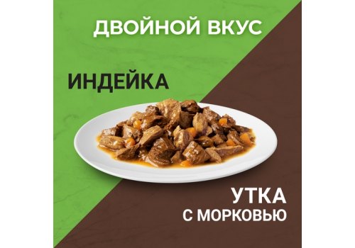 PURINA ONE / Влажный корм Паучи Пурина УАН для кошек особенно привередливых к вкусу индейка утка с морковью (цена за упаковку)