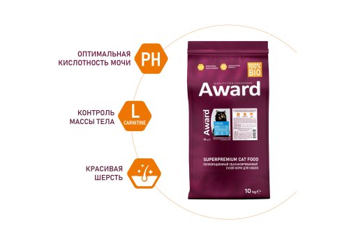 Award Adult Sterilized / Сухой корм Авард для взрослых Стерилизованных кошек Белая рыба семя льна клюква цикорий