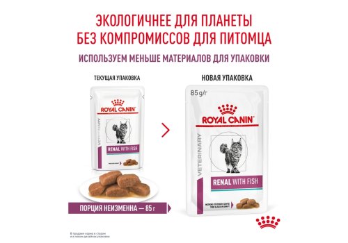 Royal Canin Renal with Fish / Ветеринарный влажный корм (Консервы-Паучи) Роял Канин Ренал для кошек для поддержания функции почек с Рыбой (цена за упаковку)