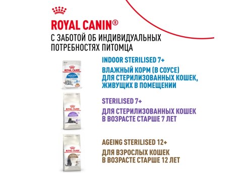 Royal Canin Indoor 7+ / Влажный корм (Консервы-Паучи) Роял Канин Индор для Стерилизованных Пожилых кошек старше 7 лет Живущих в помещении в Желе (цена за упаковку)