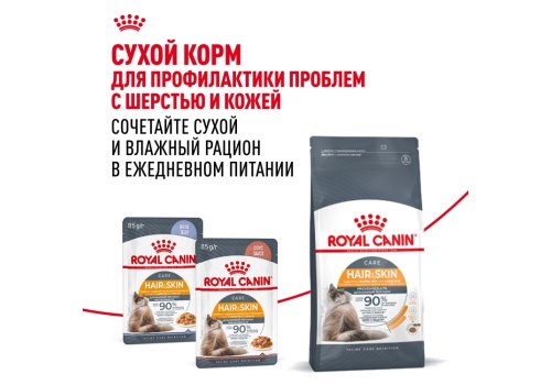 Royal Canin Hair & Skin Care Jelly / Влажный корм (Консервы-Паучи) Роял Канин Хэйр & Скин Кэа для кошек Здоровая кожа и шерсть в Желе (цена за упаковку)