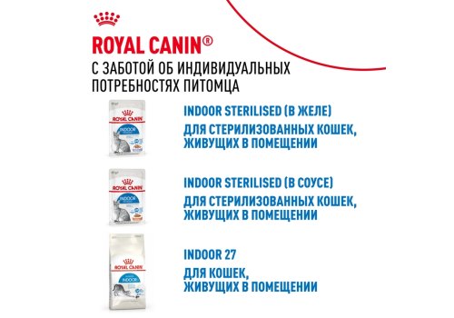 Royal Canin Indoor / Влажный корм (Консервы-Паучи) Роял Канин Индор для Стерилизованных кошек Живущих в помещении Паштет (цена за упаковку)