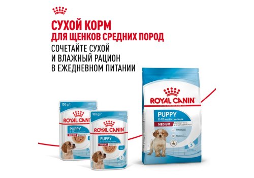 Royal Canin Medium Puppy / Влажный корм (Паучи) Роял Канин Медиум Паппи для Щенков Средних пород в возрасте от 2 до 12 месяцев (Цена за упаковку)