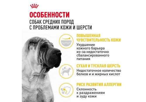 Royal Canin Medium Dermacomfort / Сухой корм Роял Канин Медиум Дермакомфорт для собак Средних пород с Кожным раздражением и зудом