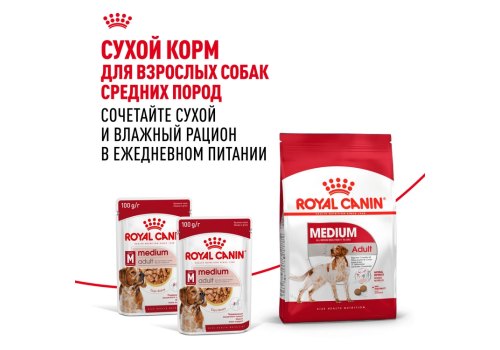 Royal Canin Medium Adult / Влажный корм (Паучи) Роял Канин Медиум Эдалт для Взрослых собак Средних пород от 12 месяцев до 10 лет (Цена за упаковку)
