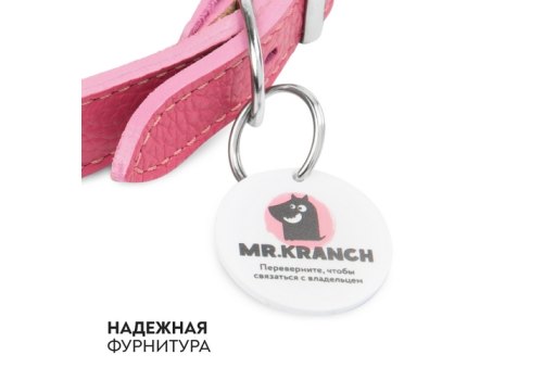 Mr.Kranch / Ошейник Мистер Кранч для собак из Натуральной кожи с QR-адресником Розовый