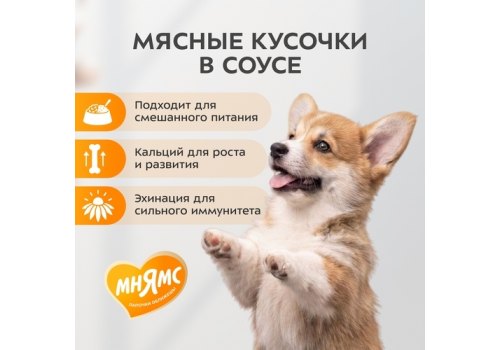 Мнямс Правильное Развитие Влажный корм Консервы для Щенков всех пород Кусочки в соусе с Телятиной (цена за упаковку)