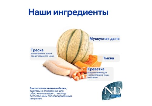 Farmina Kitten N&D Ocean Line Cod Shrimp Pumpkin & Cantaloupe Grain free / Сухой Беззерновой корм Фармина для Котят Треска Креветка Тыква и Мускусная дыня