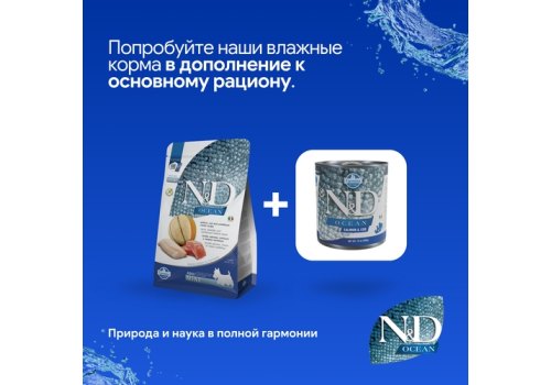 Farmina N&D Ocean Line Adult Mini Salmon Cod & Cantaloupe Melon Grain free / Сухой Беззерновой корм Фармина для взрослых собак Мелких пород Лосось Треска и Муксусная дыня