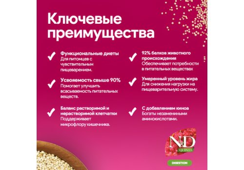 Farmina N&D Quinoa Line Digestion Adult Mini Lamb Grain free / Сухой Беззерновой корм Фармина для взрослых собак Мелких пород Поддержание Пищеварения Ягненок с Киноа