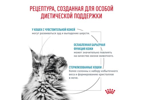 Royal Canin Skin & Coat / Ветеринарный влажный корм (Консервы-Паучи) Роял Канин Скин энд Коат для Кастрированных котов и Стерилизованных кошек с Чувствительной кожей (цена за упаковку)