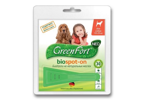 Green Fort Neo Biospot-on / БиоКапли Грин Форт Нео от Блох Клещей и Комаров для Средних собак весом 10-25кг