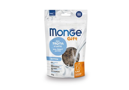 Monge Gift Kitten Filled & Crunchy / Лакомство Монж для Котят Хрустящие подушечки с Форелью и молоком