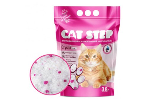 Cat Step Arctic Pink / Силикагелевый наполнитель Кэт Степ для кошачьего туалета с Розовыми гранулами