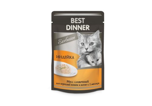 Best Dinner Exclusive / Паучи Бест Диннер для Котят и кошек Мусс сливочный Индейка (цена за упаковку)
