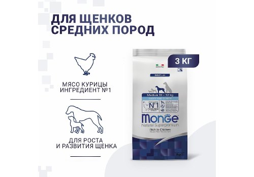 Monge Dog Puppy Medium / Сухой корм Монж для Щенков Средних пород Monge Dog Puppy Medium / Сухой корм Монж для Щенков Средних пород