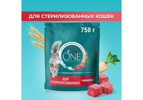 PURINA ONE STERILISED / Сухой корм Пурина УАН для взрослых стерилизованных кошек с говядиной