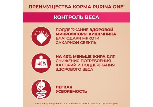 PURINA ONE MINI/ Сухой корм Пурина УАН для взрослых собак мелких пород при склоннности к набору веса с индейкой