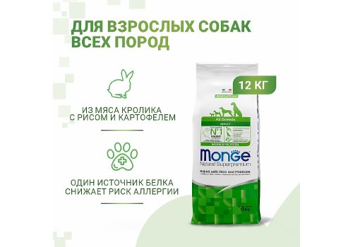 Monge Dog Monoprotein Speciality Adult Rabbit & Rice / Сухой корм Монж для взрослых собак всех пород Кролик с рисом и картофелем