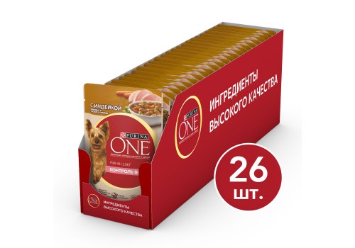 PURINA ONE MINI / Влажный корм Паучи Пурина УАН для взрослых собак мелких пород при склоннности к набору веса с индейкой (цена за упаковку)