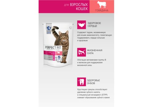 Perfect Fit Adult / Сухой корм Перфект Фит для взрослых кошек Говядина Perfect Fit Adult / Сухой корм Перфект Фит для взрослых кошек Говядина