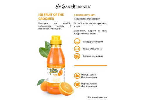 Iv San Bernard Fruit of the Groomer Orange Strengthening Shampoo / Шампунь Ив Сан Бернард для Слабой Выпадающей шерсти с Силиконом