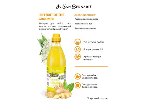 Iv San Bernard Fruit of the Groomer Ginger & Elderbery Shampoo / Шампунь Ив Сан Бернард для любого вида шерсти Против раздражений и перхоти
