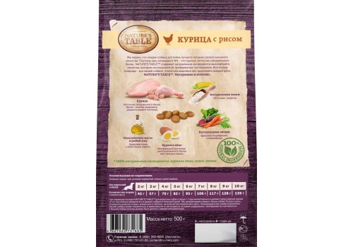 Natures Table / Сухой корм Нейчерс Тейбл для взрослых собак Мелких пород Курица с рисом