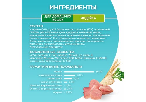 PURINA ONE HOUSECAT / Сухой корм Пурина УАН для взрослых кошек при домашнем образе жизни с индейкой