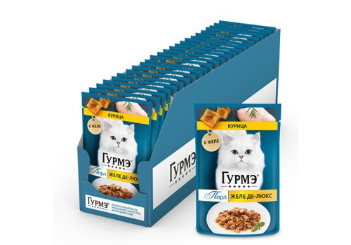 Гурмэ Перл / Влажный корм Паучи Пурина Гурмэ Желе Де-Люкс для взрослых кошек с курицей (цена за упаковку)