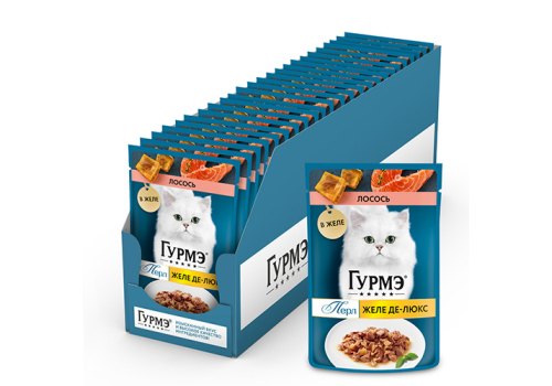 Гурмэ Перл / Влажный корм Паучи Пурина Гурмэ Желе Де-Люкс для взрослых кошек с лососем (цена за упаковку)