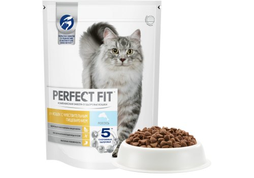 Perfect Fit Sensitive / Сухой корм Перфект Фит для кошек с Чувствительным пищеварением Лосось