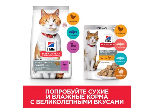 Hills Science Plan Sterilised Cat / Cухой корм Хиллс для Стерилизованных кошек и Котят от 6 месяцев Утка