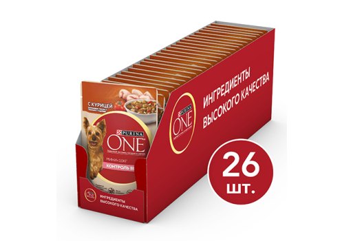 PURINA ONE MINI / Влажный корм Паучи Пурина УАН для взрослых собак мелких пород при склоннности к набору веса с курицей (цена за упаковку)