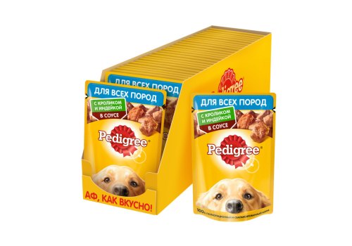 Pedigree / Паучи Педигри для взрослых собак всех пород с Кроликом и Индейкой в соусе (цена за упаковку)