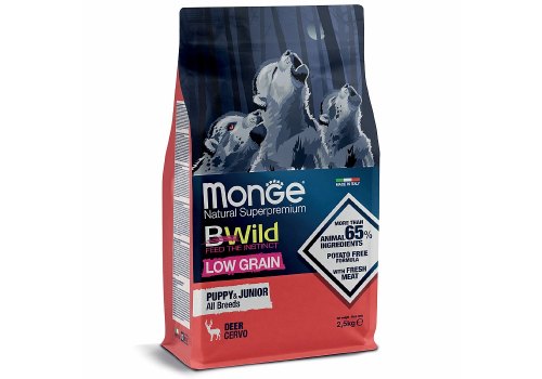 Monge BWild Low Grain Puppy & Junior Deer / Сухой Низкозерновой корм Монж Бивайлд для Щенков всех пород мясо Оленя