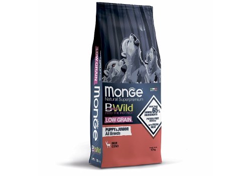 Monge BWild Low Grain Puppy & Junior Deer / Сухой Низкозерновой корм Монж Бивайлд для Щенков всех пород мясо Оленя