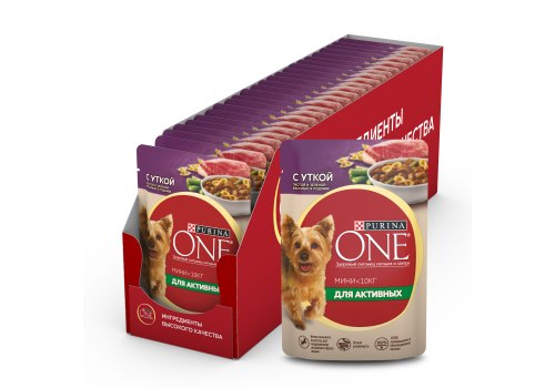 PURINA ONE MINI / Влажный корм Паучи Пурина УАН для взрослых собак мелких пород при активном образе жизни с уткой (цена за упаковку)