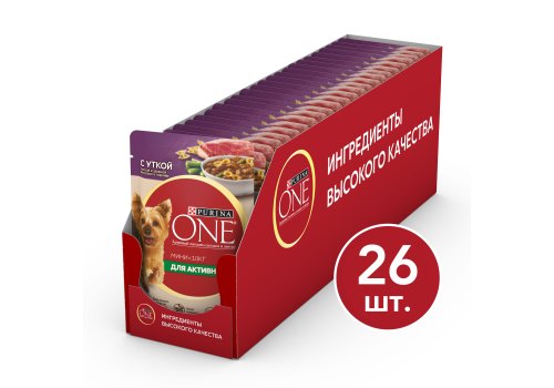 PURINA ONE MINI / Влажный корм Паучи Пурина УАН для взрослых собак мелких пород при активном образе жизни с уткой (цена за упаковку)