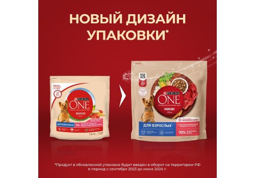 PURINA ONE ADULT / Сухой корм Пурина УАН для взрослых собак мелких пород с говядиной