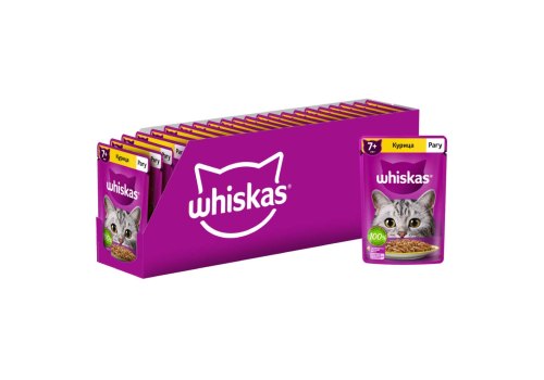 Whiskas 7+ / Паучи Вискас для Пожилых кошек рагу Курица (цена за упаковку)