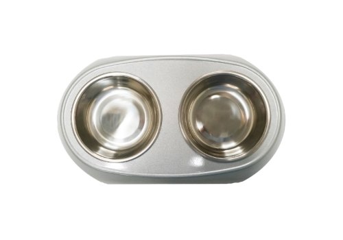 SuperDesign / Миска Супер Дизайн на меламиновой подставке Двойная Металлик Белая